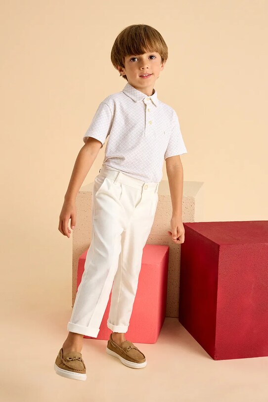 Mayoral pantaloni cu amestec de in pentru copii bumbac bej 3563.5A.Mini.PPYA