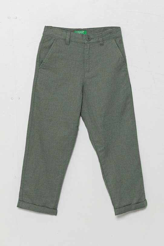 United Colors of Benetton spodnie lniane dziecięce tkanina zielony 43WBCF02U.G.Seasonal