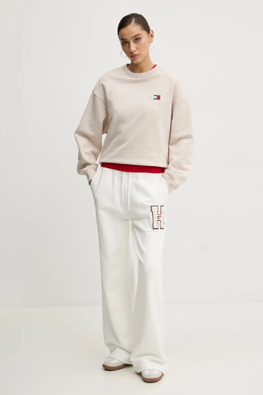 Tommy Jeans pantaloni de trening din bumbac DW0DW20558 bej SS25