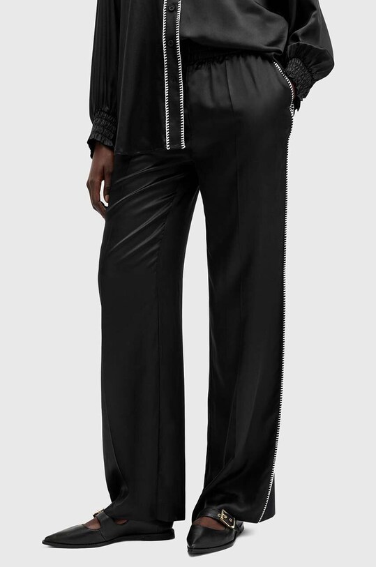 Штани з домішкою шовку AllSaints CHARLI W010TB чорний SS25