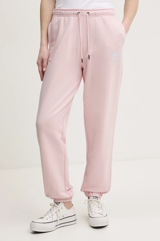 Бавовняні спортивні штани Guess Jeans гладкий рожевий W5RB63.K68I4