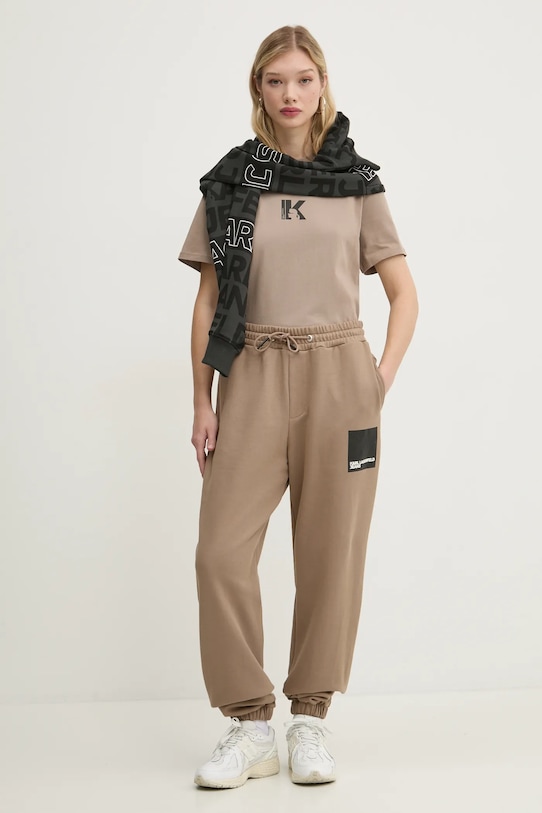 Karl Lagerfeld Jeans pantaloni de trening din bumbac A1W10004 bej SS25