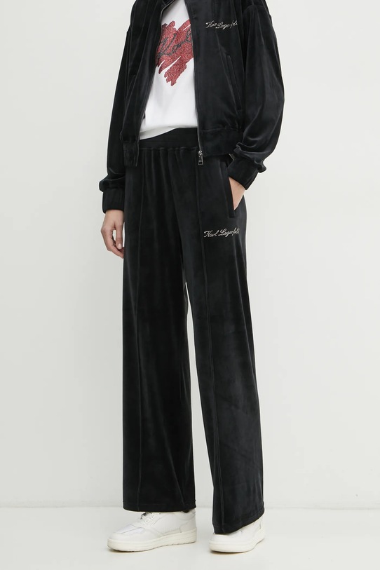Βελούδινο παντελόνι φόρμας Karl Lagerfeld πλεκτό ύφασμα μαύρο A1W44004