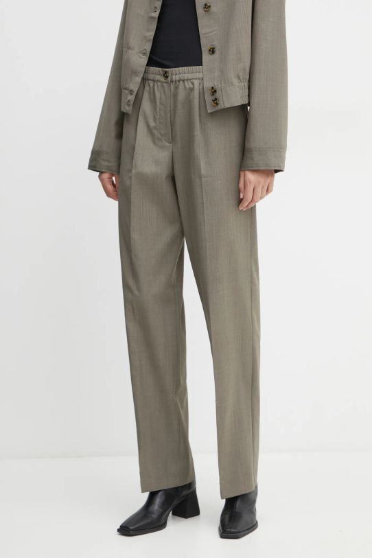 Samsoe Samsoe pantaloni in misto lana SATOVE dritto grigio F24400134