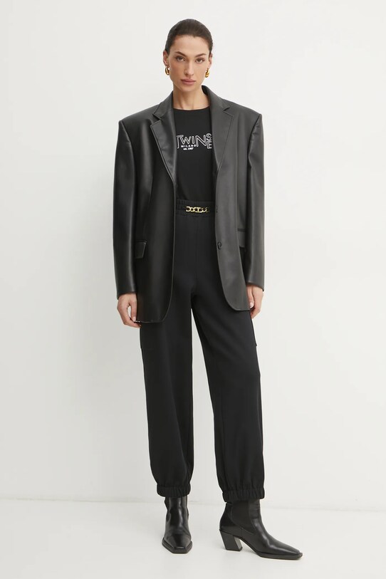 Twinset pantaloni de trening din bumbac 251TE2071 negru SS25