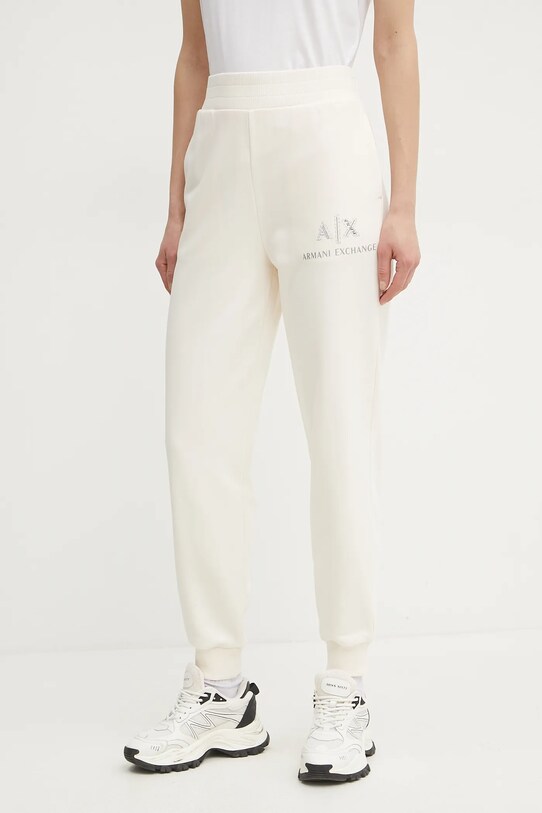 Bavlněné tepláky Armani Exchange nášivka béžová XW000162.AF11851