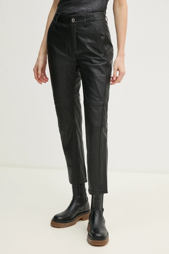 Kožené kalhoty Pepe Jeans FREDJA hladký černá PL211797