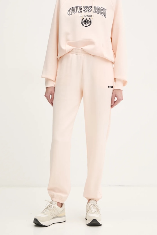 Παντελόνι φόρμας Guess MARGARET απλικέ ροζ V5RB02.KCLD1