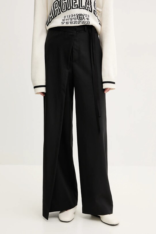 MM6 Maison Margiela pantaloni de lana drept negru S52KA0518