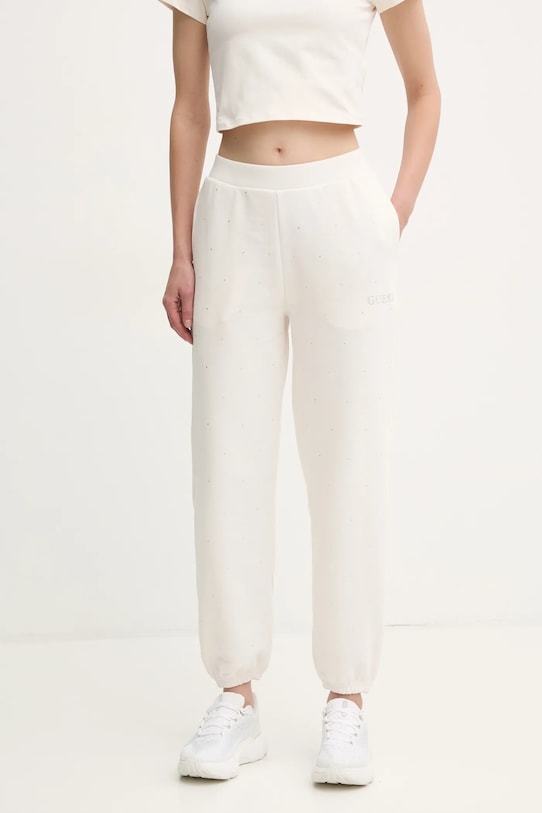Guess spodnie dresowe RHINESTONES dzianina beżowy V5RB08.KCLJ0