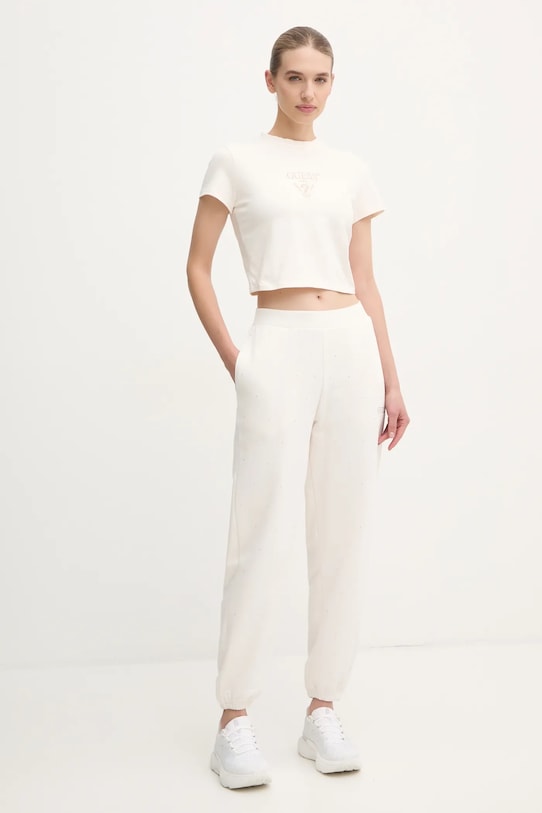 Guess spodnie dresowe RHINESTONES V5RB08.KCLJ0 beżowy SS25