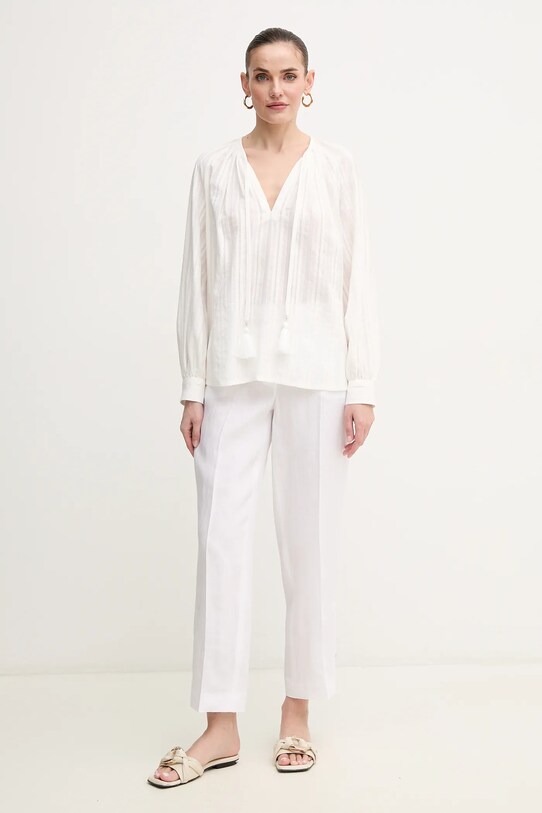 Luisa Spagnoli spodnie lniane 542090 biały SS25