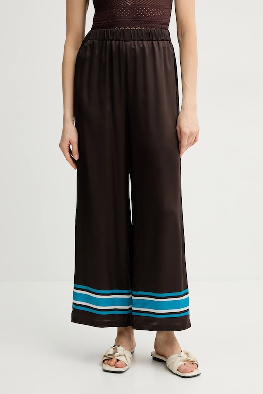 Luisa Spagnoli pantaloni de mătase cu modele maro 542106