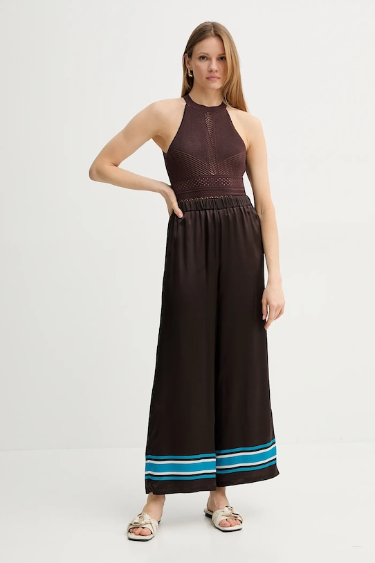 Luisa Spagnoli pantaloni de mătase 542106 maro SS25