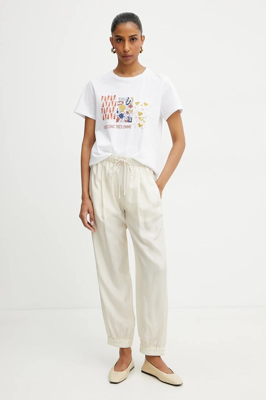 Marella pantaloni de mătase ABETAIA 2513131095 bej SS25