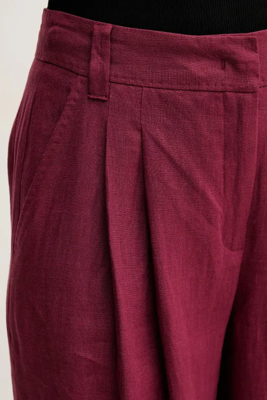 Marella spodnie lniane ZAMA bordowy 2513131132