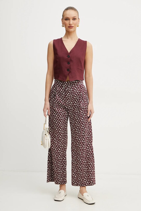 Marella pantaloni de bumbac CRICKET 2513131202 burgundia SS25