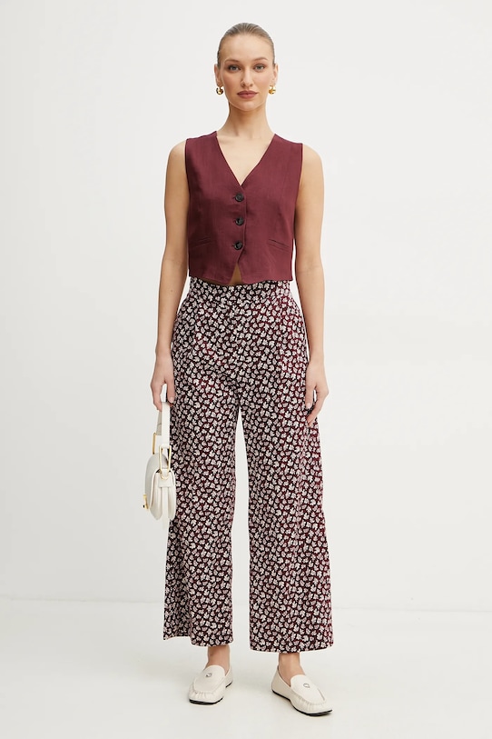 Marella pantaloni de bumbac CRICKET 2513131202 burgundia SS25