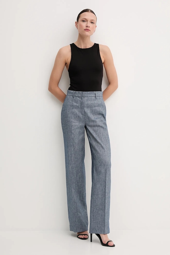 Ľanové nohavice Sisley 4MNULF02I modrá SS25