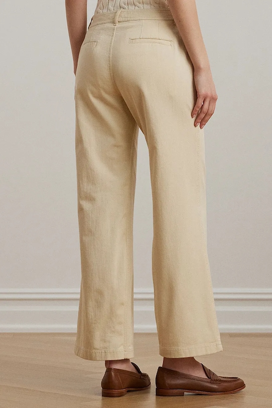 Bombažne hlače Lauren Ralph Lauren 200965654 bež SS25