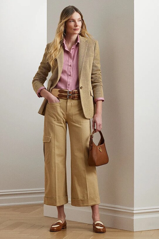 Памучен панталон Lauren Ralph Lauren памук бежов 200974894