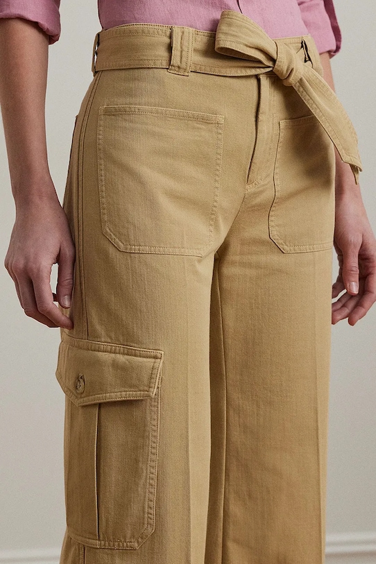 Бавовняні штани Lauren Ralph Lauren бежевий 200974894