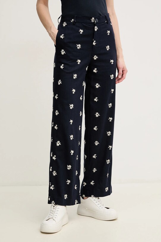 Kalhoty s příměsí lnu Pepe Jeans GENOVEVA high námořnická modř PL211802