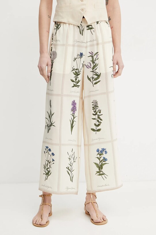 Hodvábne nohavice Weekend Max Mara kvetinový béžová 2515131012600