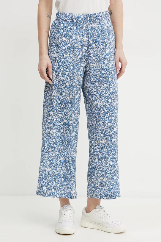 Weekend Max Mara pantaloni de matase cu modele albastru 2515131082600