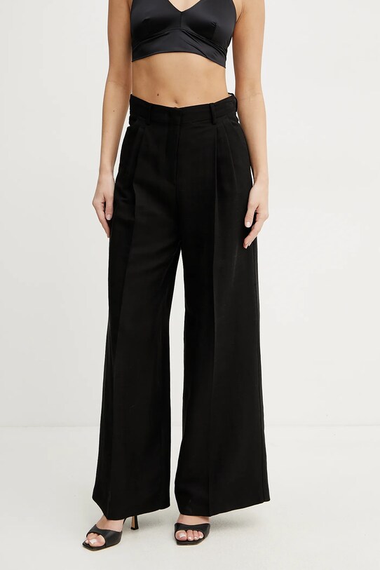 Weekend Max Mara spodnie z domieszką lnu tkanina czarny 2515131132600