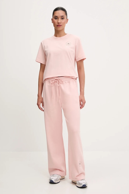 Βαμβακερό παντελόνι adidas by Stella McCartney JJ0103 ροζ SS25