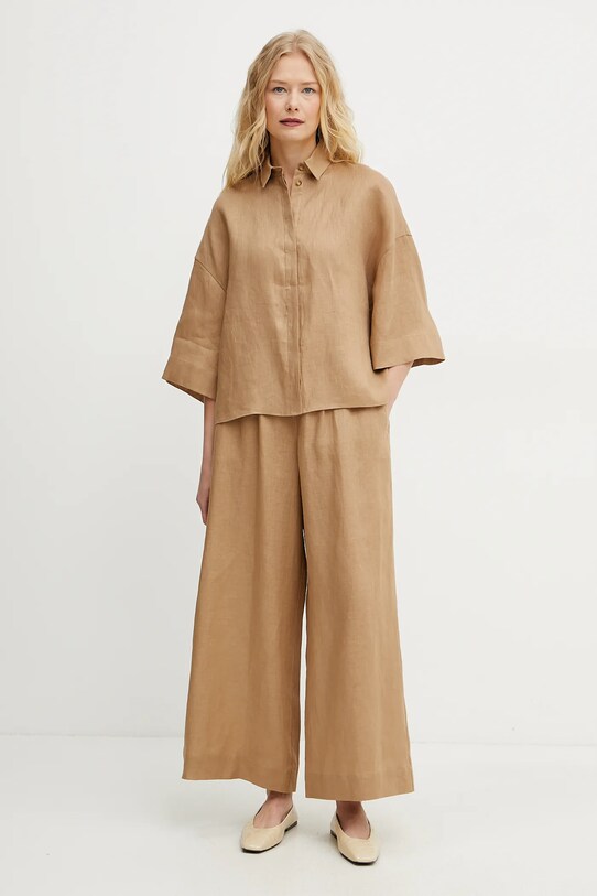 MM spodnie lniane 2516131018600 brązowy SS25