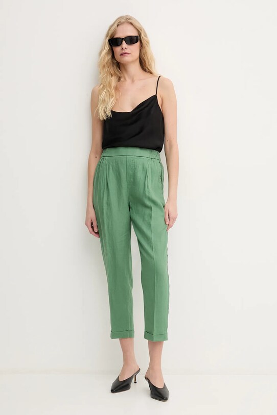 United Colors of Benetton spodnie lniane 4AGH558X5 zielony SS25
