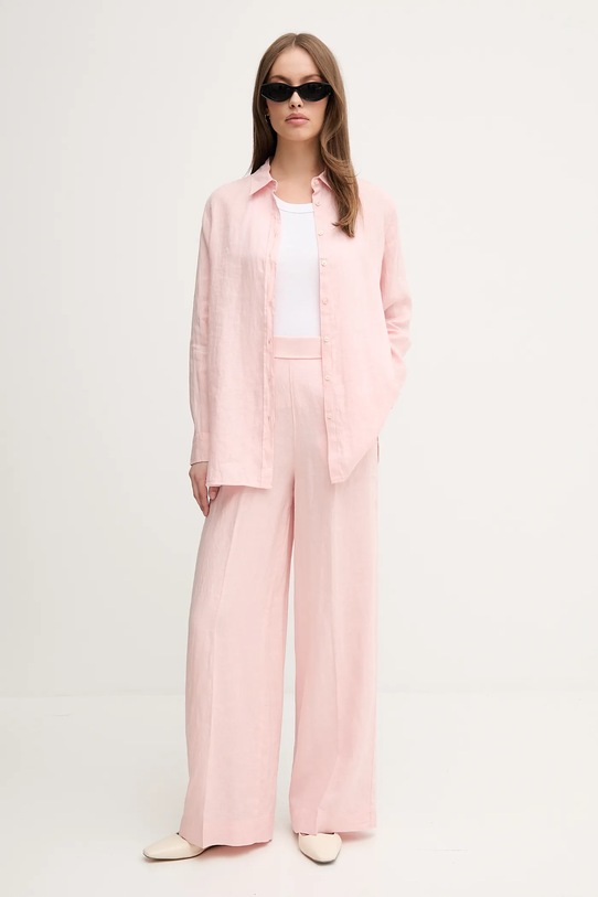 Lněné kalhoty United Colors of Benetton 4AGHDF08K růžová SS25