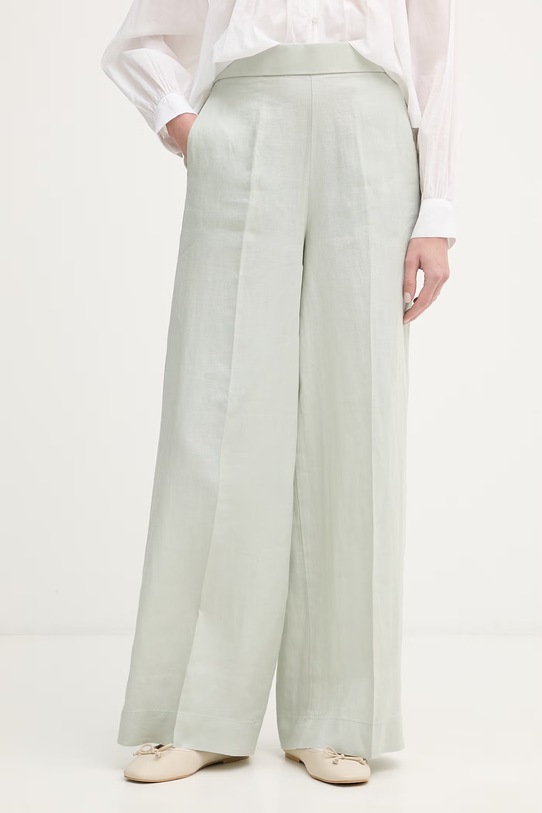 United Colors of Benetton hlače ženske lanene zelena 4AGHDF08K