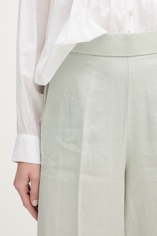 United Colors of Benetton hlače ženske lanene zelena 4AGHDF08K