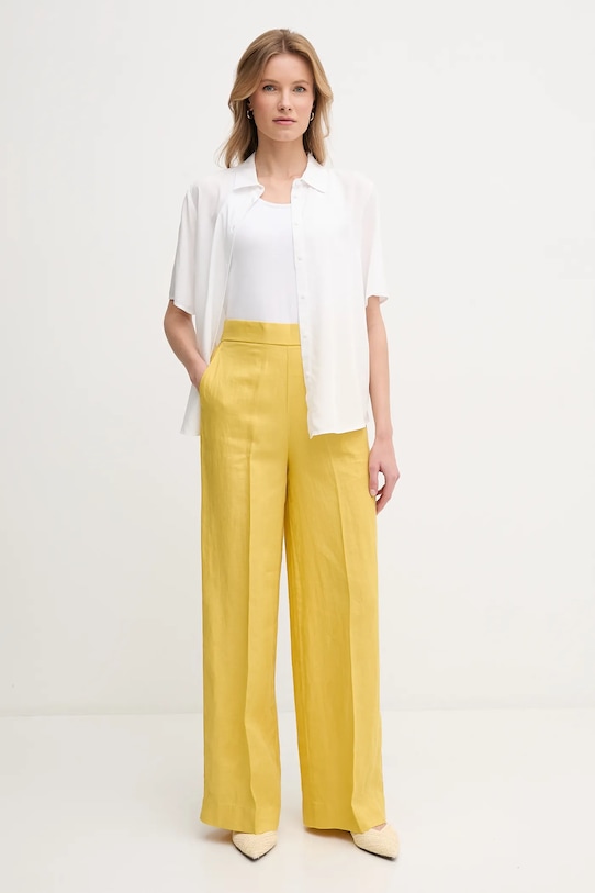 Lněné kalhoty United Colors of Benetton 4AGHDF08K žlutá SS25