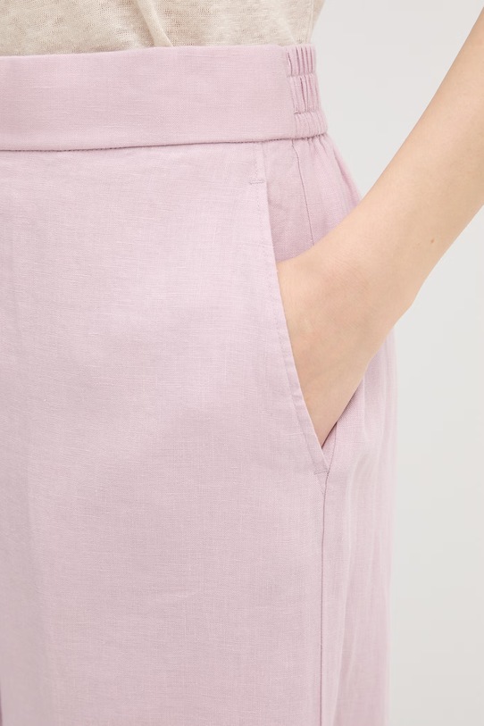 Odzież United Colors of Benetton spodnie damskie lniane 4AGHDF08K różowy