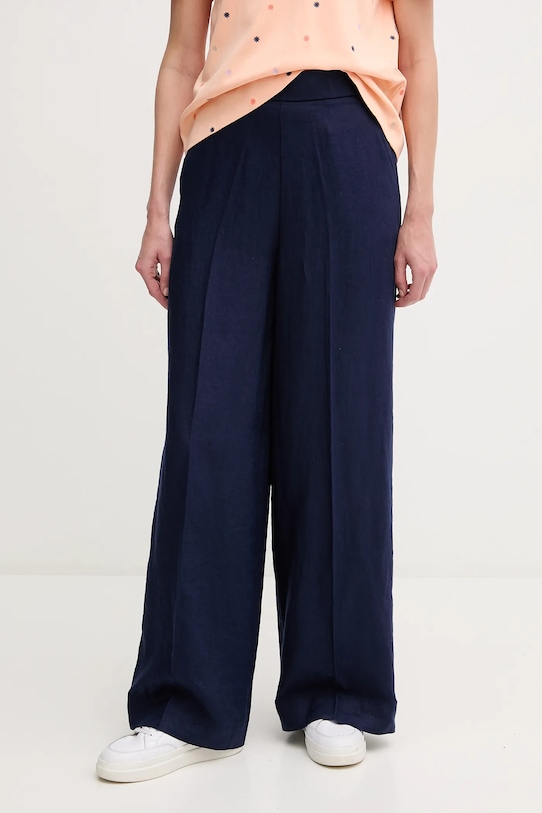 United Colors of Benetton spodnie lniane tkanina granatowy 4AGHDF08K