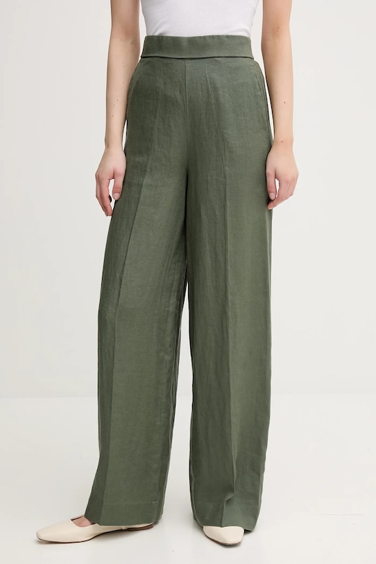 Lanene hlače United Colors of Benetton bez uzorka zelena 4AGHDF08K