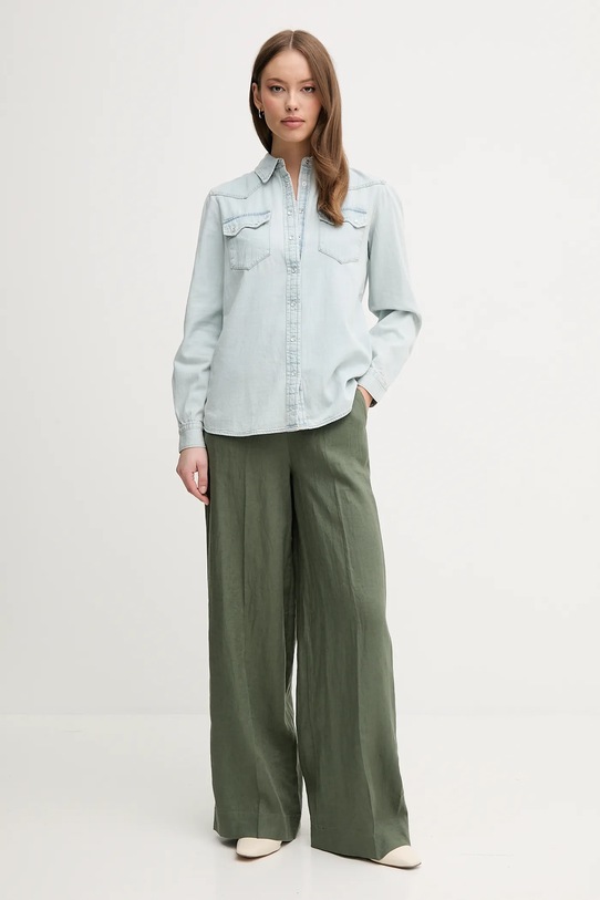 United Colors of Benetton spodnie lniane 4AGHDF08K zielony SS25