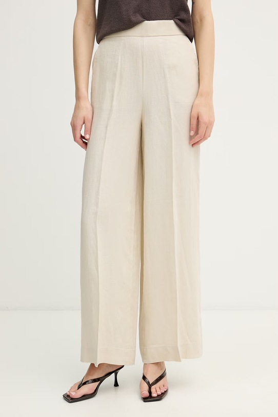United Colors of Benetton spodnie damskie lniane beżowy 4AGHDF08K