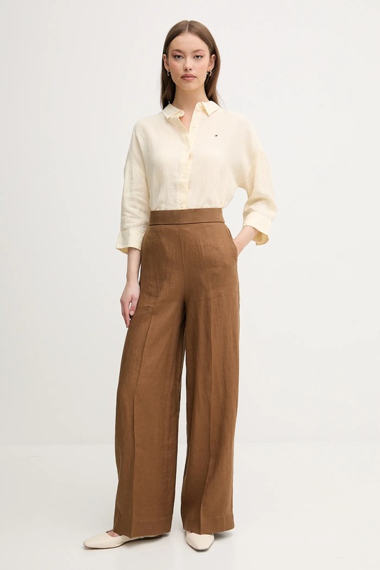 Льняные брюки United Colors of Benetton 4AGHDF08K коричневый SS25