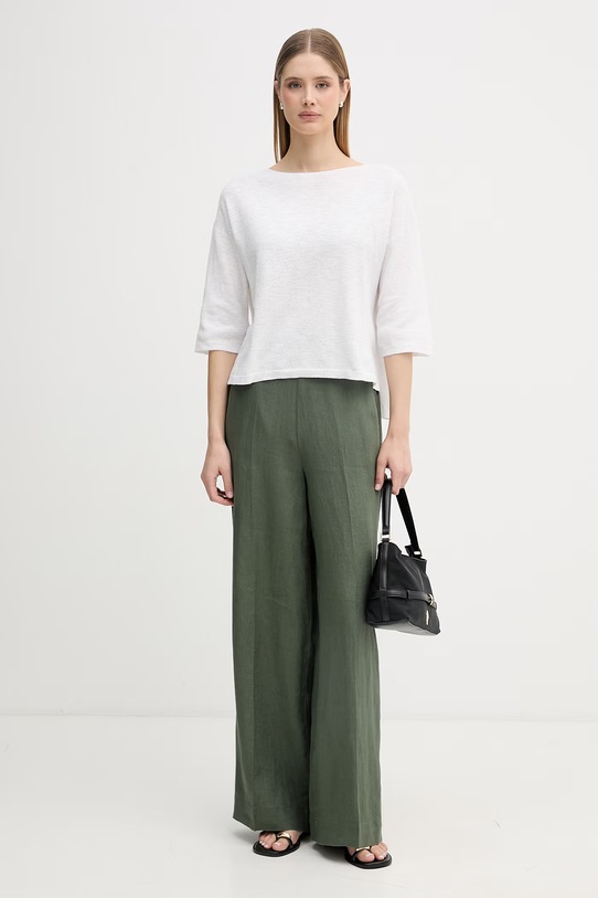 United Colors of Benetton spodnie damskie lniane 4AGHDF08K zielony SS26