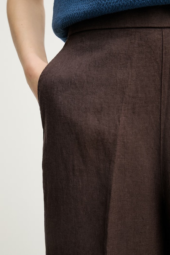 United Colors of Benetton spodnie damskie lniane brązowy 4AGHDF08K