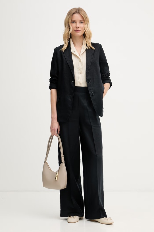 United Colors of Benetton hlače ženske od lana 4AGHDF08K crna SS26