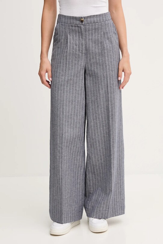 United Colors of Benetton spodnie z domieszką lnu wzorzyste granatowy 49KBDF091