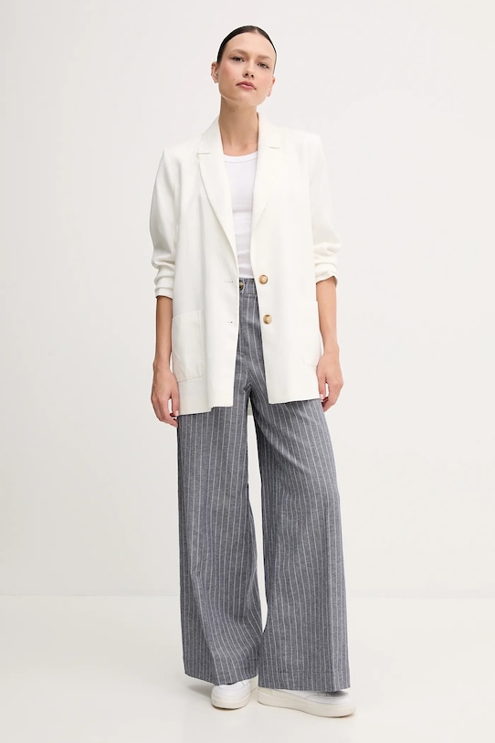 United Colors of Benetton spodnie z domieszką lnu 49KBDF091 granatowy SS25