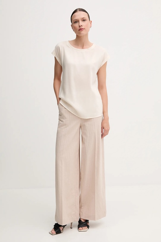 United Colors of Benetton spodnie z domieszką lnu 49KBDF091 beżowy SS25