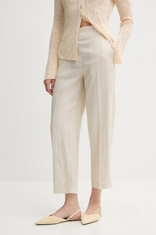 Льняные брюки United Colors of Benetton прямой бежевый 4AGHDF06R